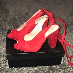 Red suede ankle strap sandal #shesdarlin!